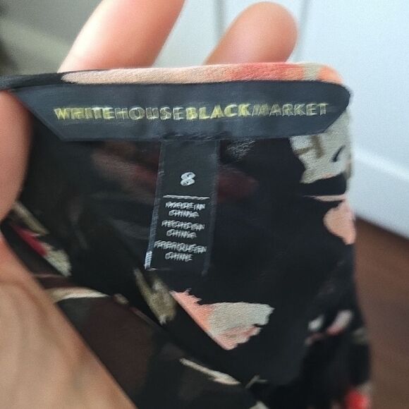 White House Black Market Pink Floral V-Neck Bishop Sleeve Dress With Lace Accent - Picture 2 of 6